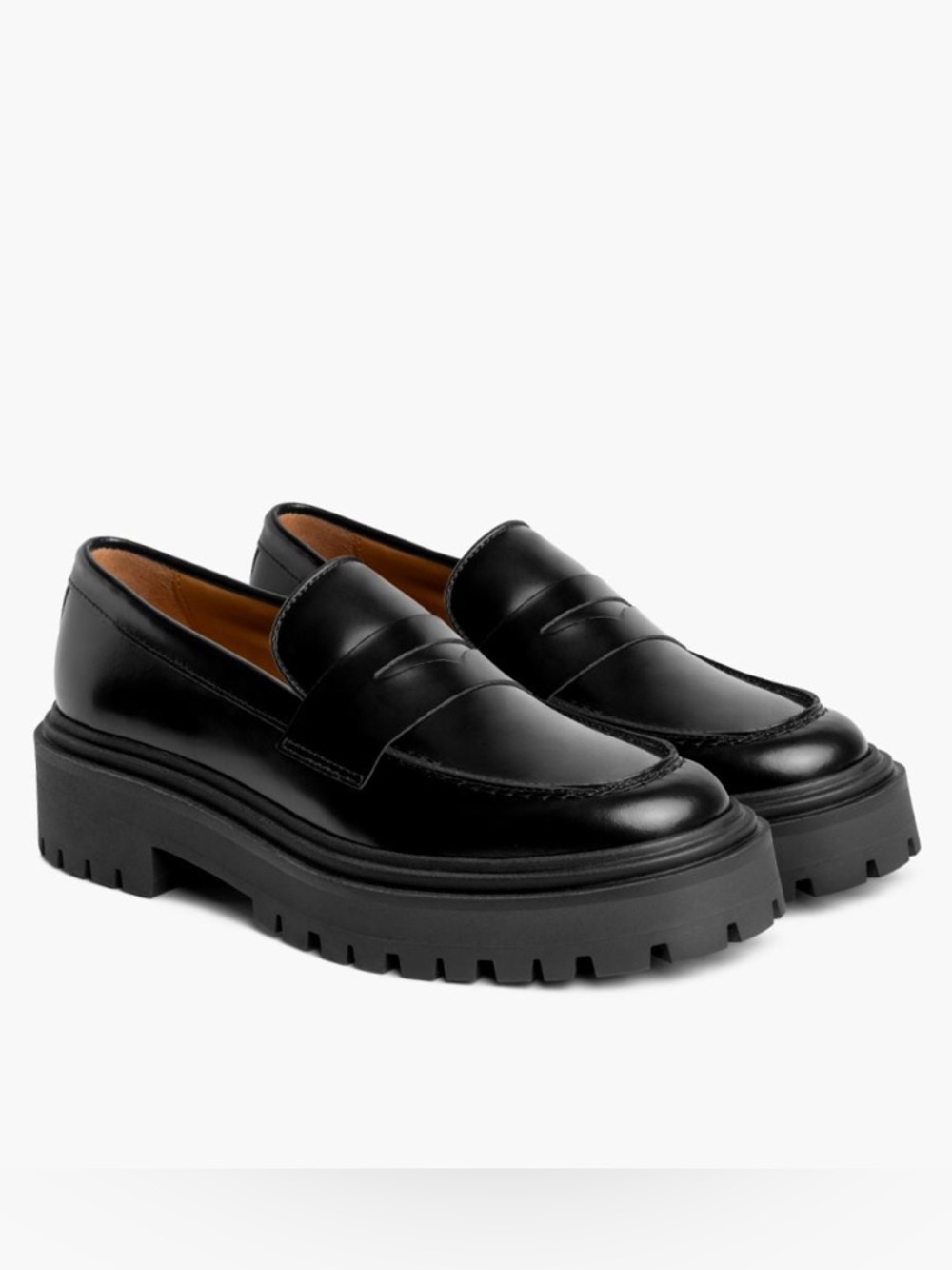 Thursday Boot Company Black Chunky Lug Leather Platform Penny Loafers